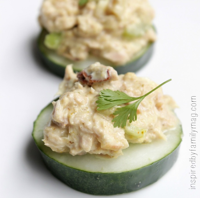 curried tuna salad on cucumbers