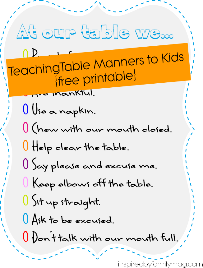 a list of table manners